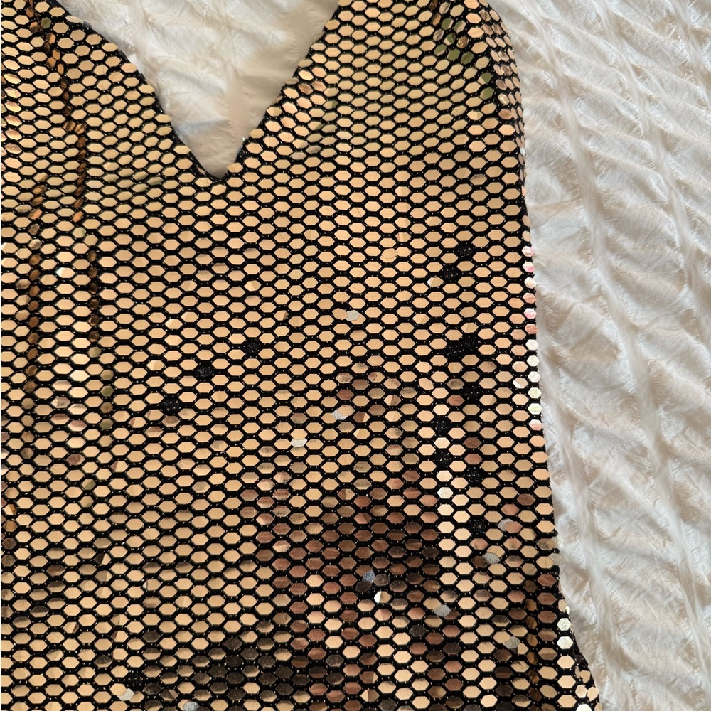 Gold Sequin Slip Mini Dress - Picture 2 of 4